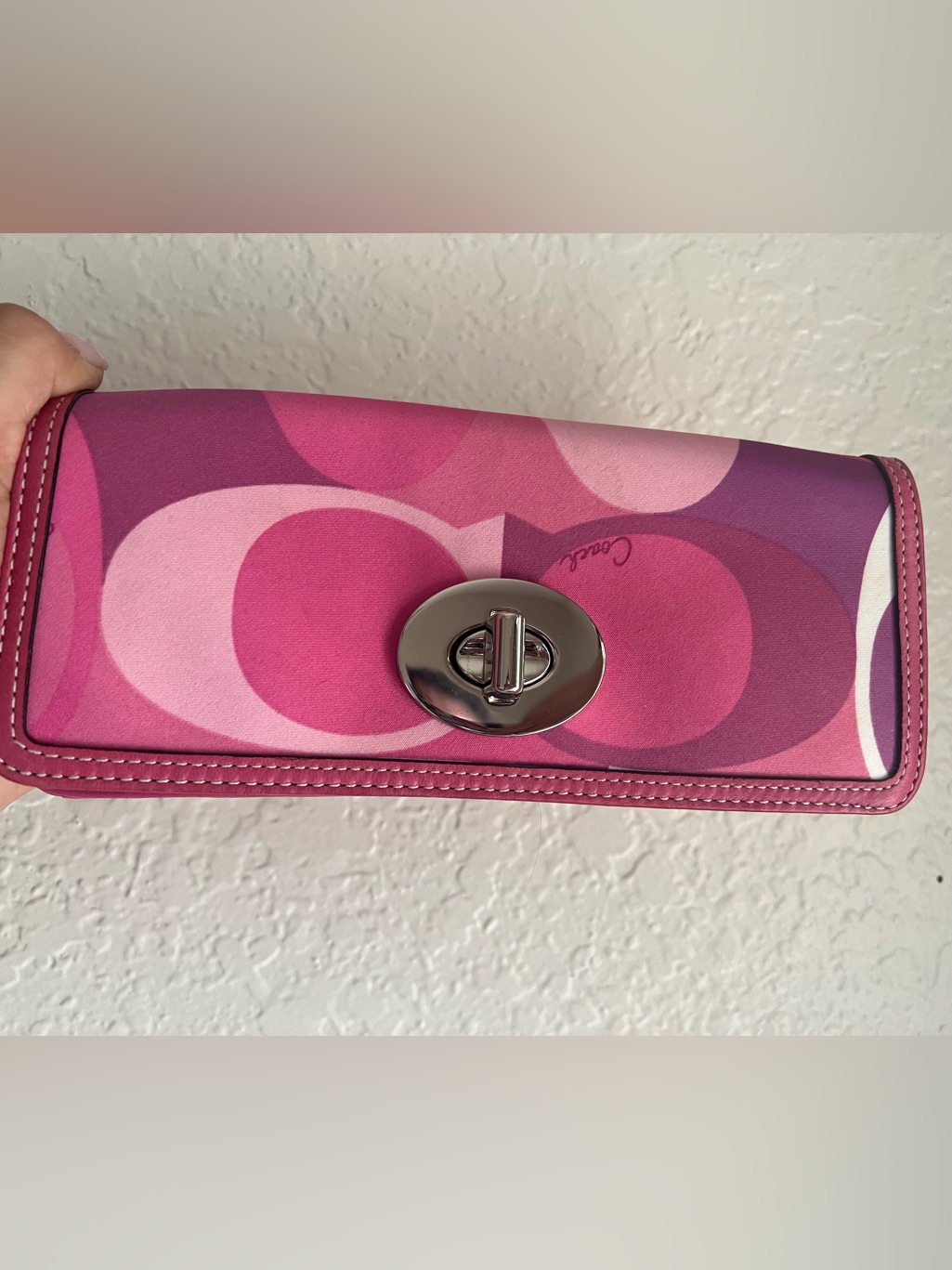 Coach Pink Optic Limited Edition Turnlock Clutch/Wristlet